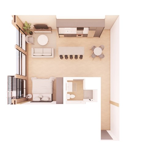 Floor plan for studio, 1 bath, 793 sqft
